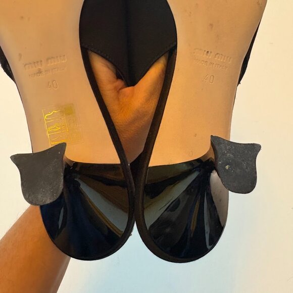 Miu Miu Black Satin Swarovski Crystal Embellished Slingback Kitten Heel Luxury - Picture 13 of 15